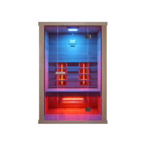 intérieur sauna cabine infrarouge scandinave hamman sona1 solaris bleu clair