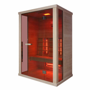 intérieur sauna cabine infrarouge scandinave hamman sona1 solaris rouge