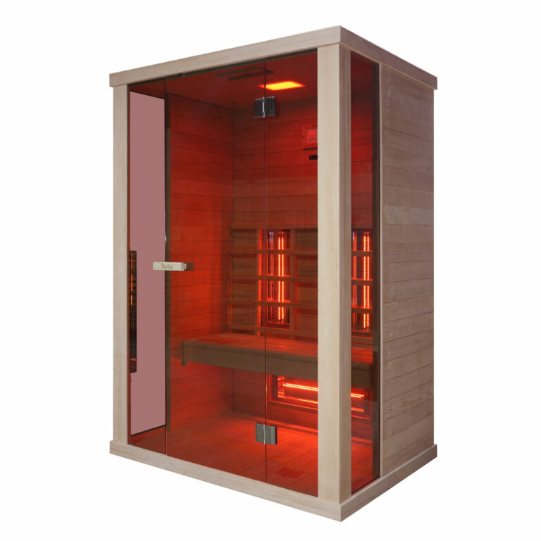 intérieur sauna cabine infrarouge scandinave hamman sona1 solaris rouge